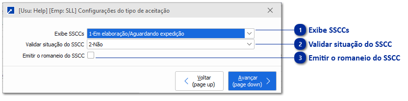 Configurações do tipo de aceitação