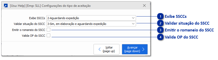 Configurações do tipo de aceitação