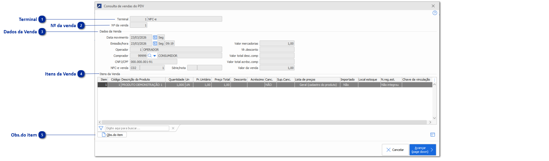 Consulta Venda do PDV