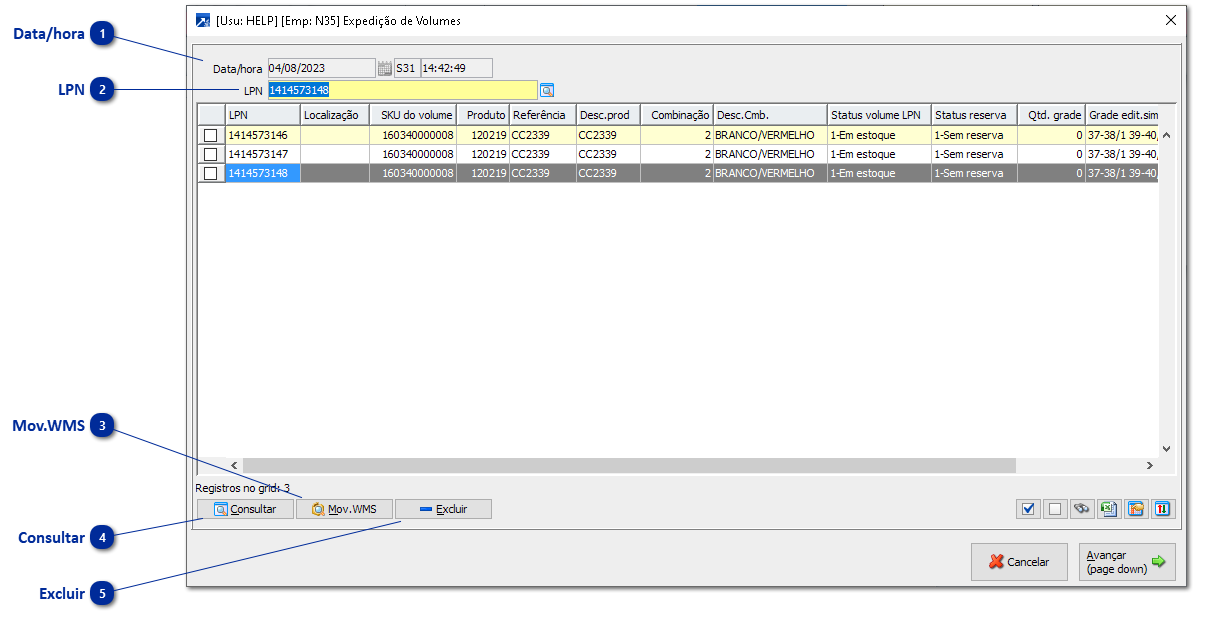 Expedição de volumes