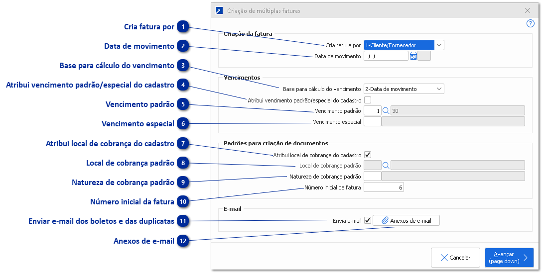 Criação de Múltiplas Faturas