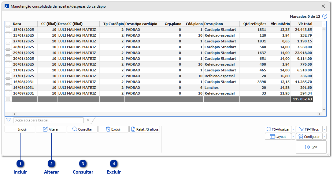 Manutenção Consolidada Receitas/Despesas