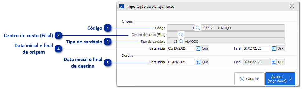 Importação de Planejamento