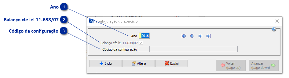 Configuração do Exercício da Contabilidade