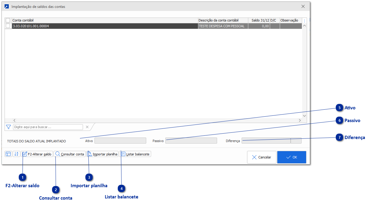 Implantação de Saldo de Balanço nas Contas Contábeis