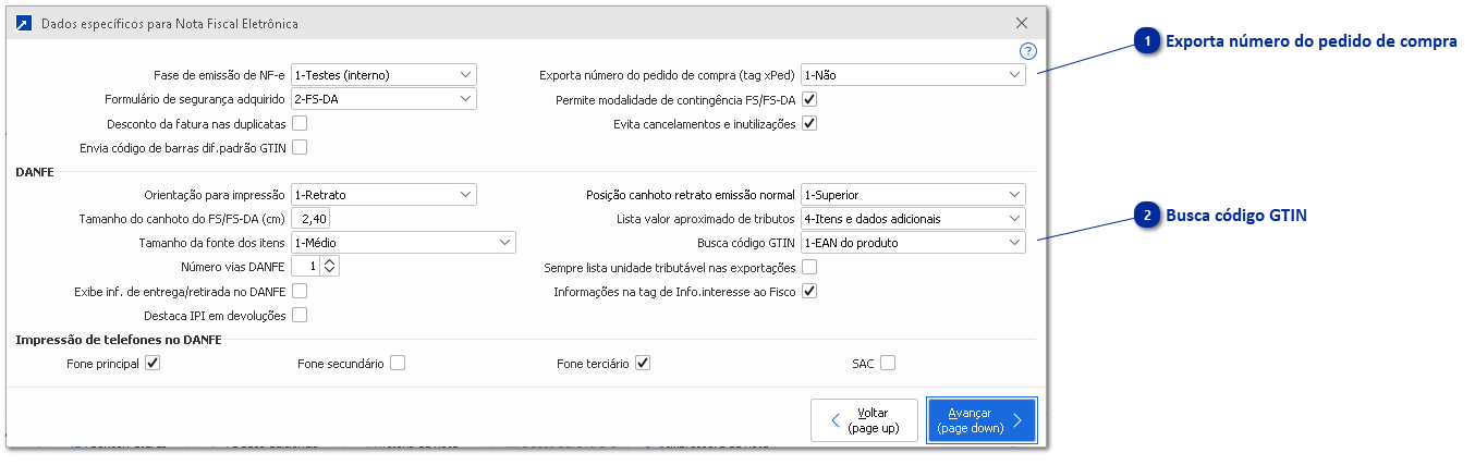 Dados específicos para NF-e