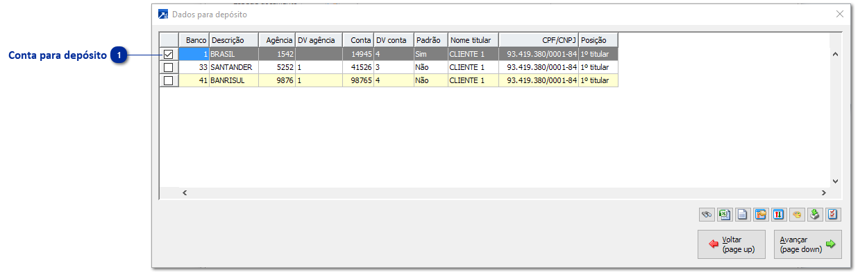Dados para Depósito
