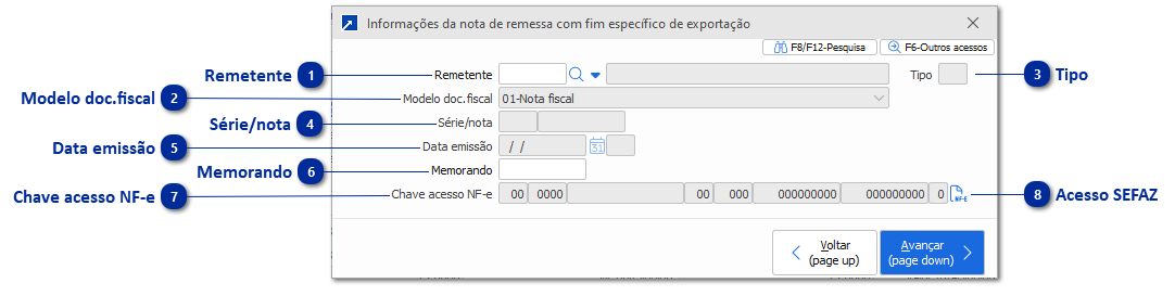 Dados para exportação