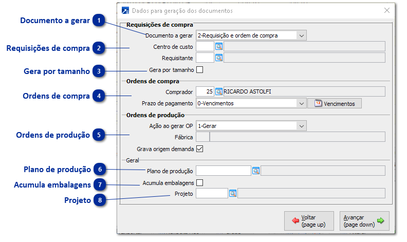 Dados para Geração dos Documentos