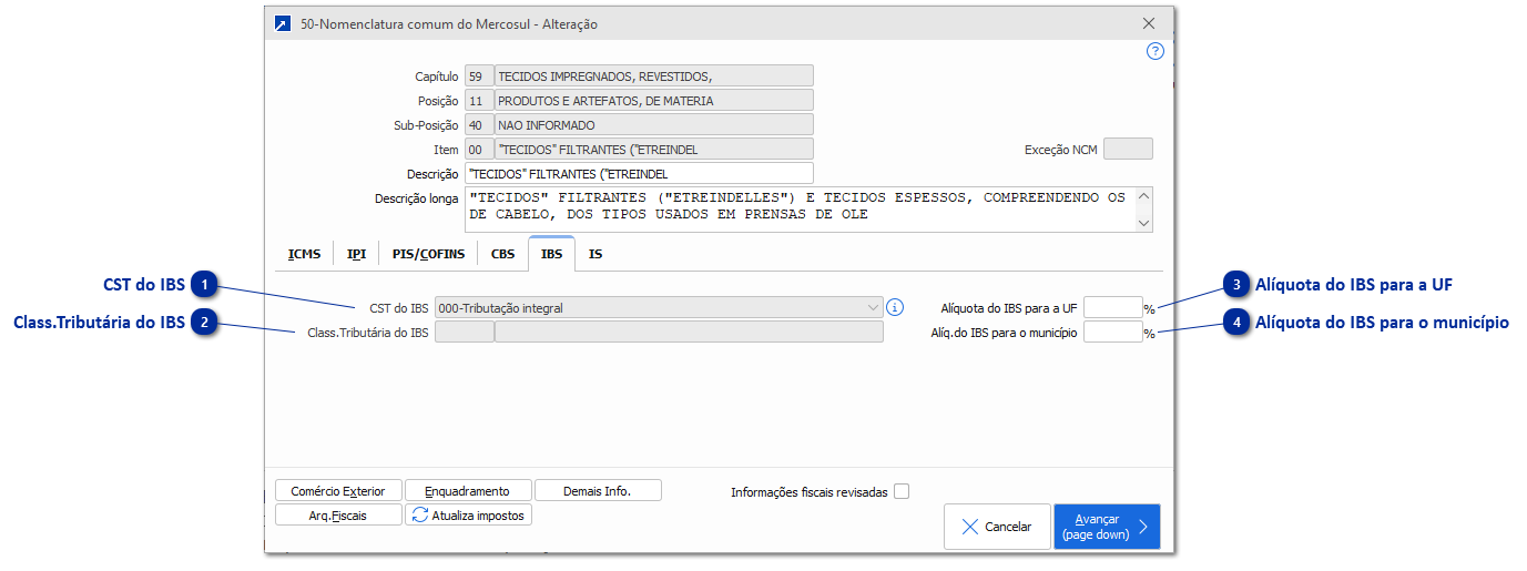 Dados para tributação - IBS