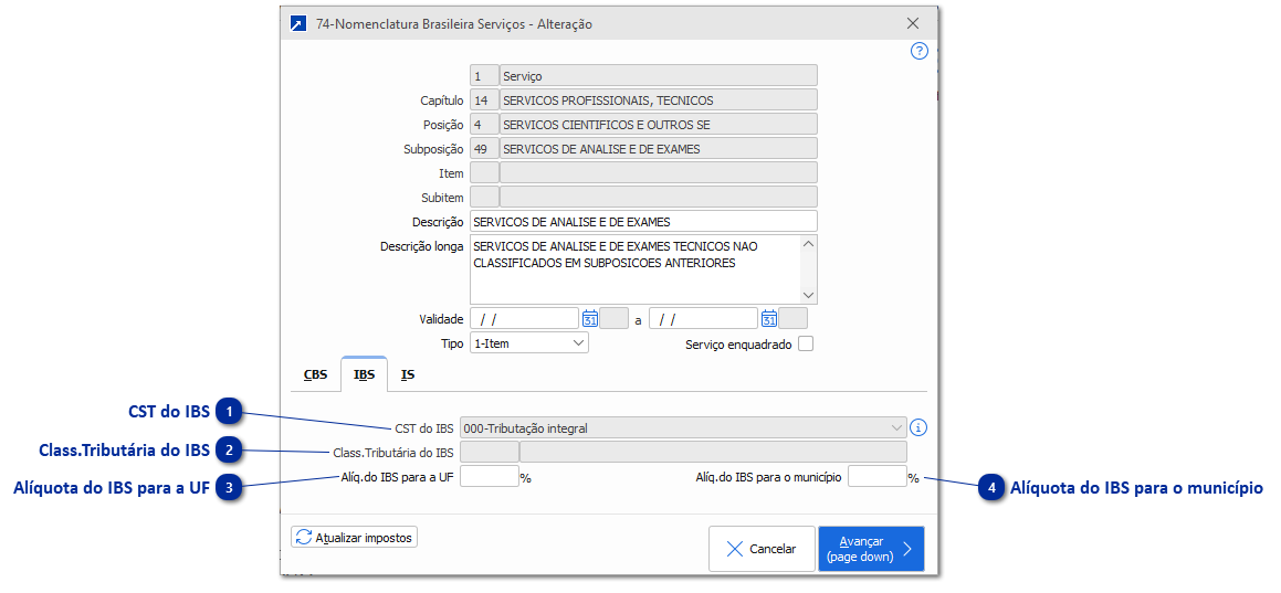 Dados para tributação - IBS