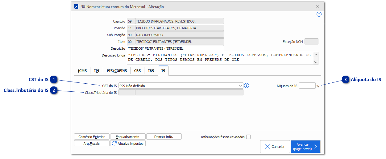 Dados para tributação - IS