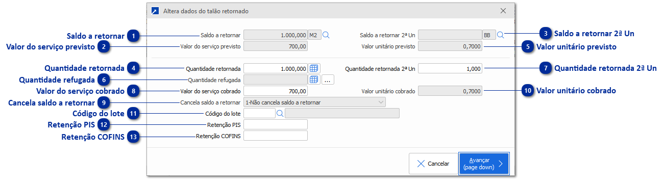 Dados do talão retornado