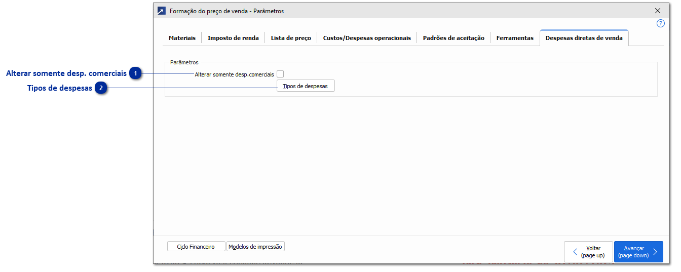 Despesas diretas de venda