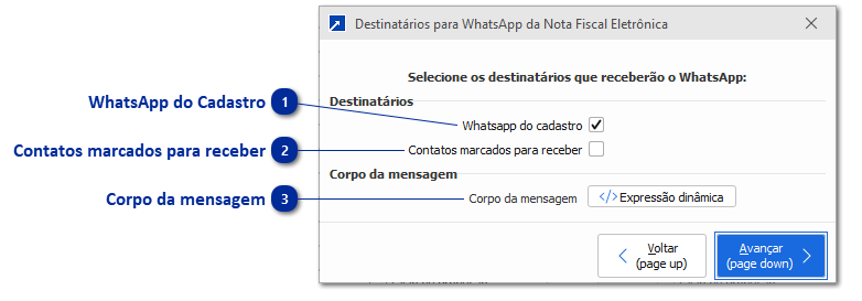 Destinatários para mensagens de WhatsApp