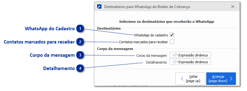 Destinatários para WhatsApp com Detalhamento