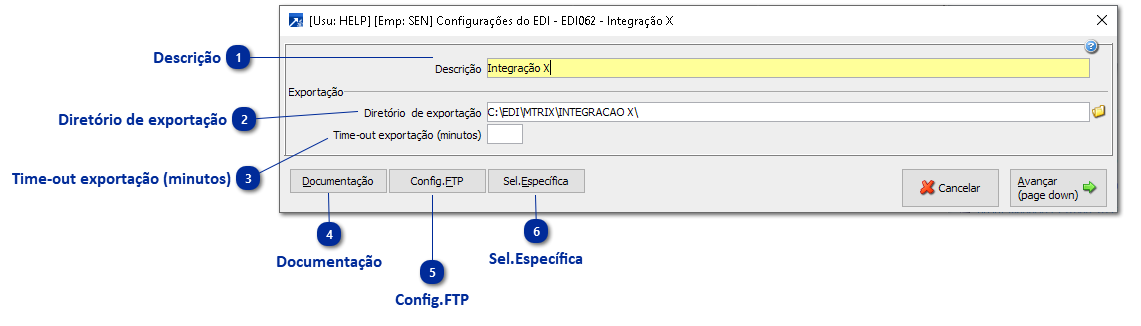 Configurações para geração do arquivo