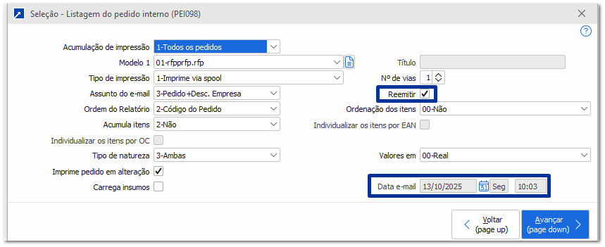 Envio automático do Pedido interno via e-mail