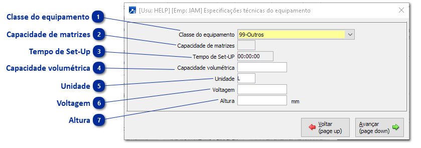 Especificações Técnicas - Equipamento
