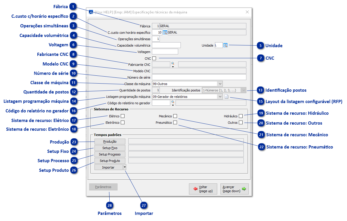Especificações Técnicas - Máquina ou Dispositivo