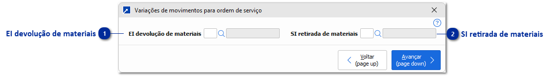 Variações de movimentos para Ordem de Serviço