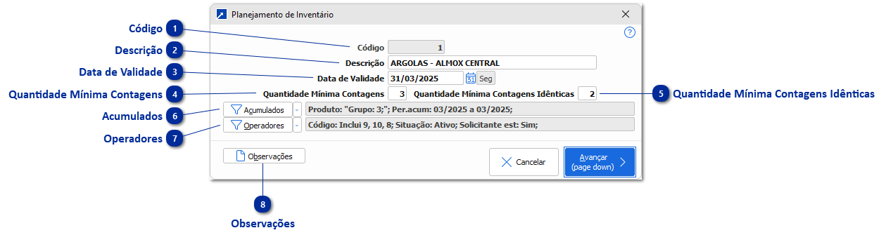 Manutenção do Planejamento de inventário