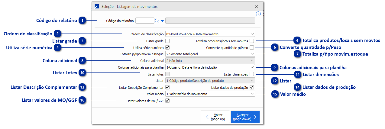 Listagem de Movimentos