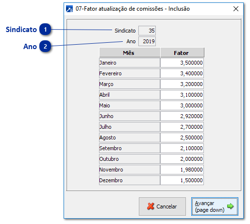 Fator Atualização de Comissão
