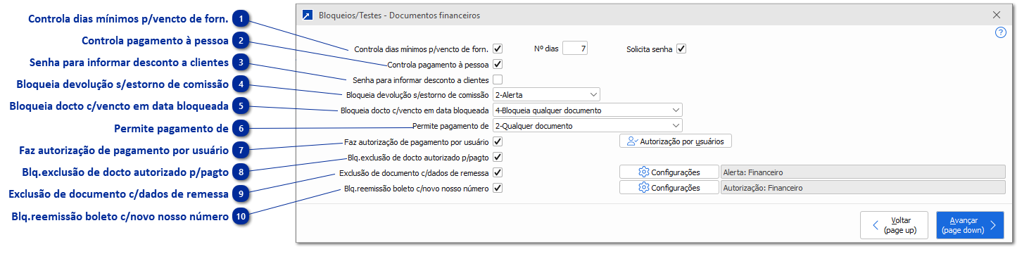 Bloqueios/Testes - Documentos financeiros