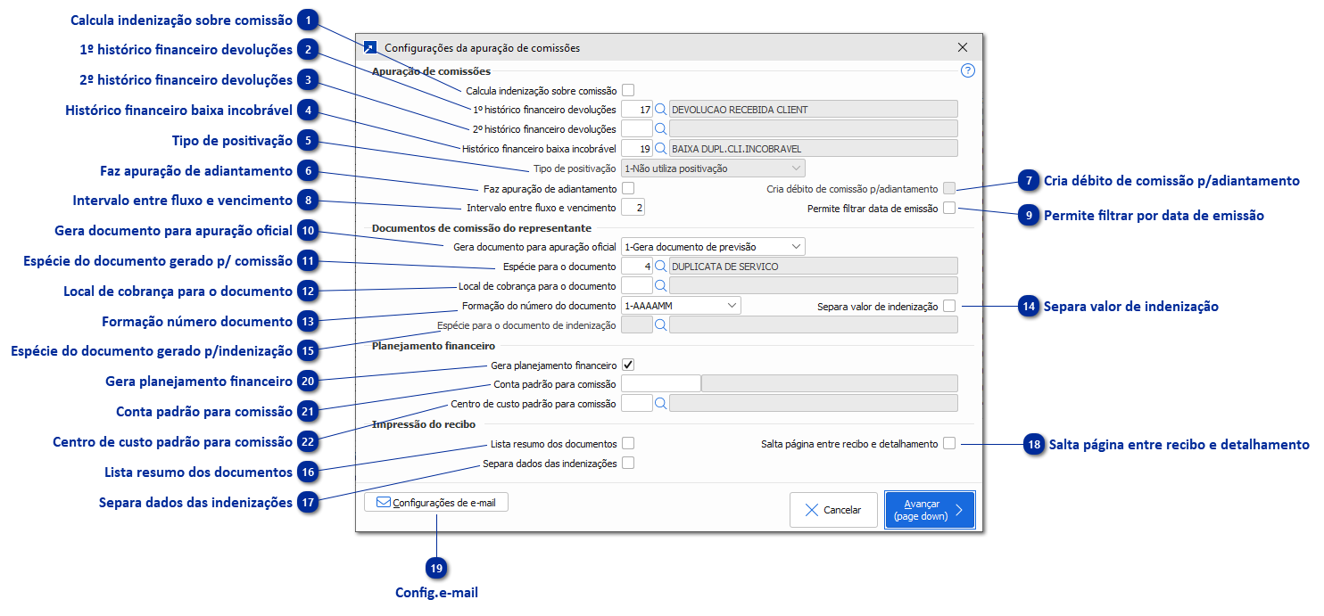 Configurações da Apuração de Comissões