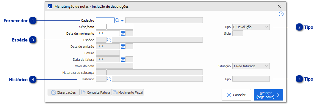 Inclusão Notas Devolução