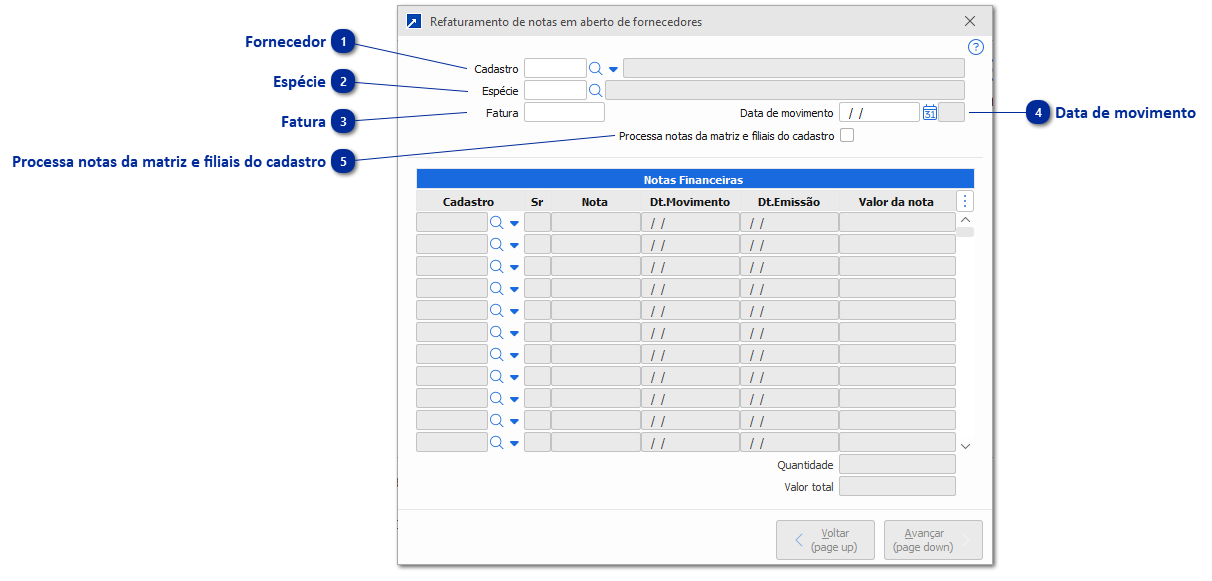 Refaturamento Notas em Aberto Fornecedores