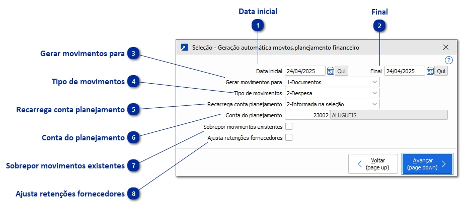 Geração Automática Movimentos Planejamento Financeiro
