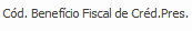 12. Cód Benefício Fiscal de Créd.Pres.