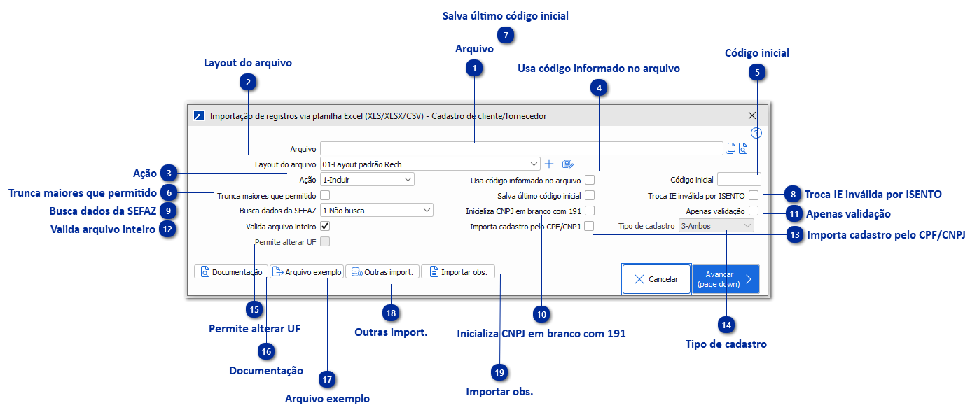 Importação de Planilha de Clientes/Fornecedores