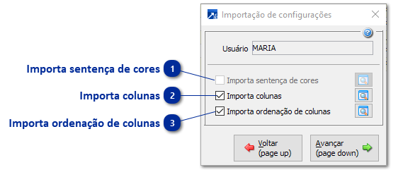 Importação de configurações