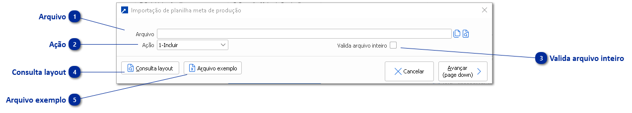 Importação de planilha de meta de produção