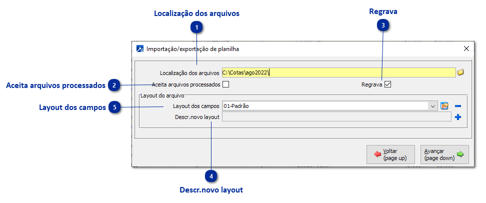 Importação/exportação de planilha
