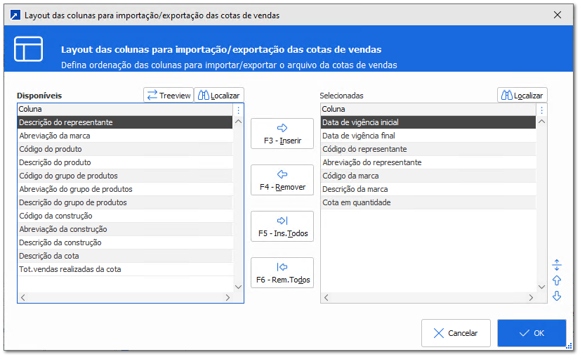 Importação/exportação de planilha