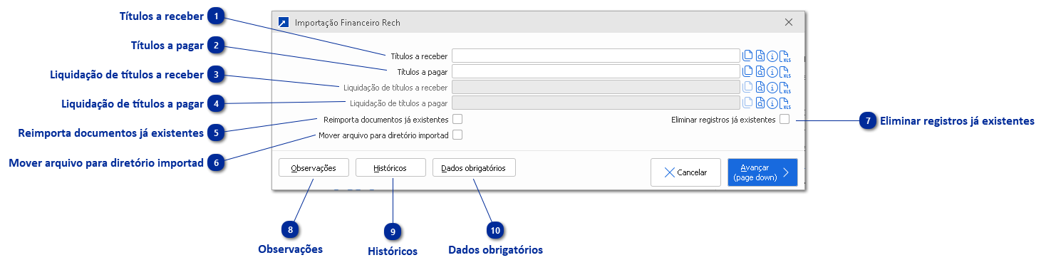 Importação Financeiro Layout Rech