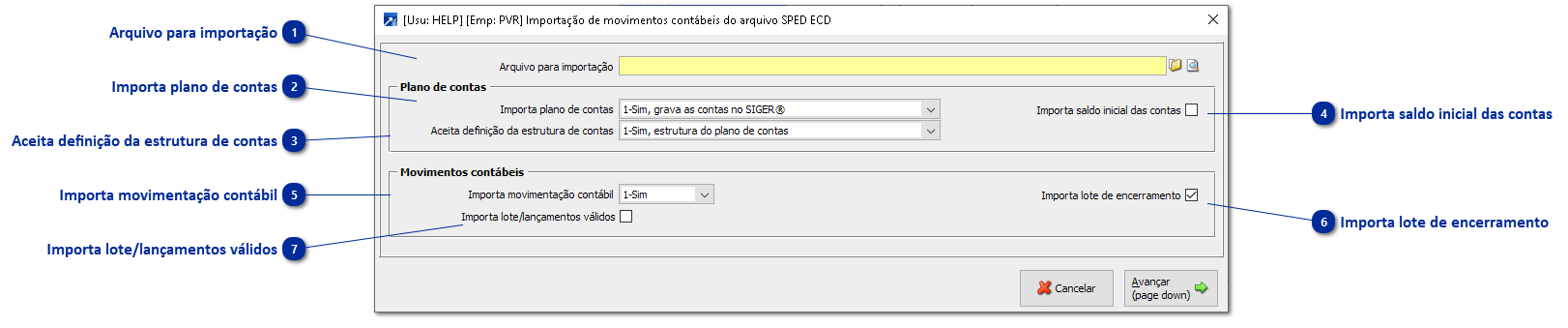 Importação de movimentos contábeis via arquivo SPED ECD