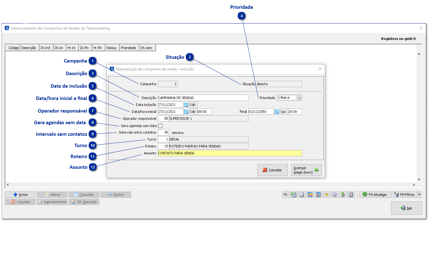 Inclusão / Alteração / Exclusão de Campanhas