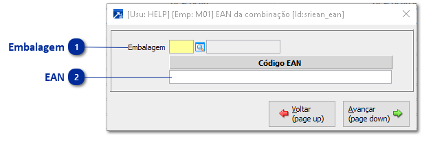 Embalagem e EAN da combinação