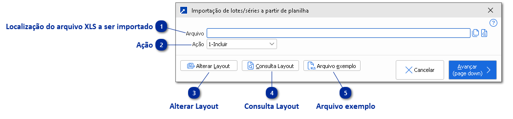 Inclusão de lotes/séries a partir de planilha
