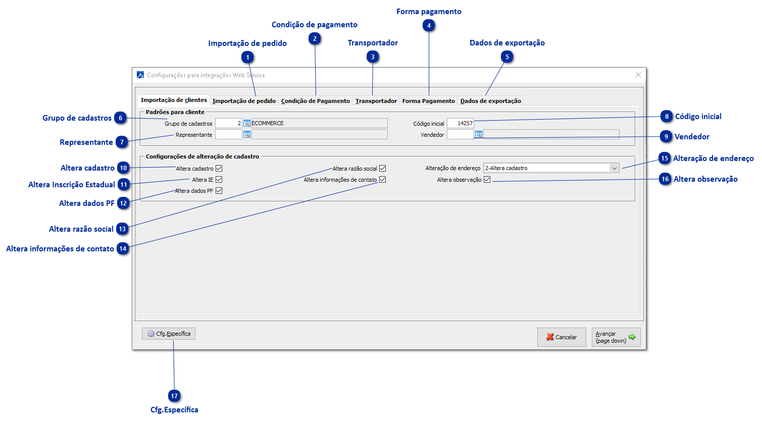 Cfg.Integração - Importação de clientes