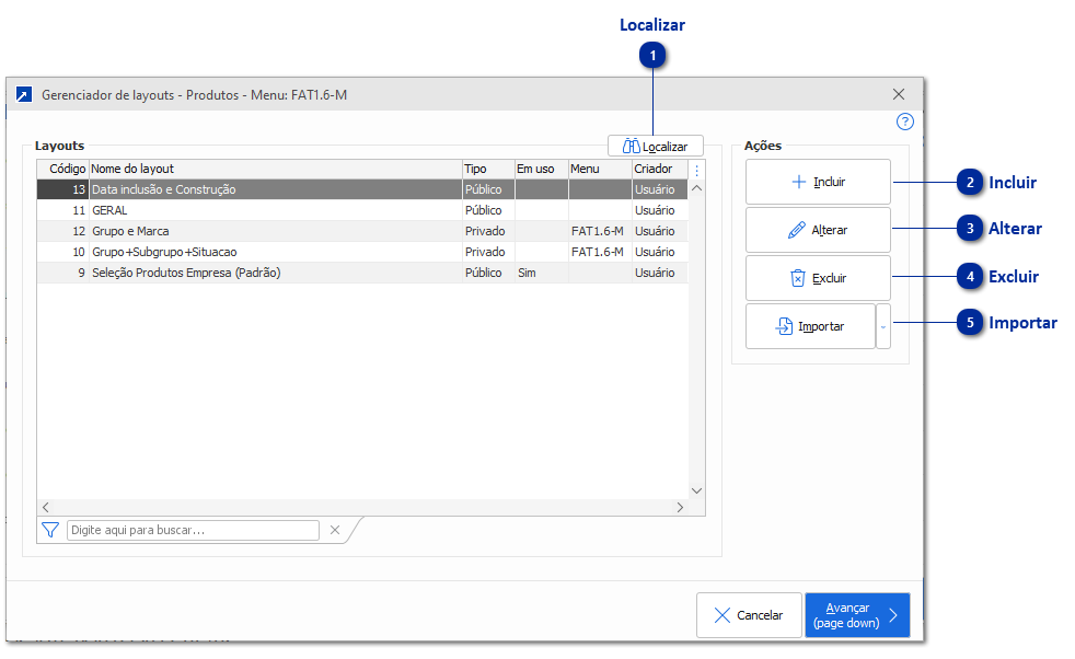 Layouts da Seleção Padrão