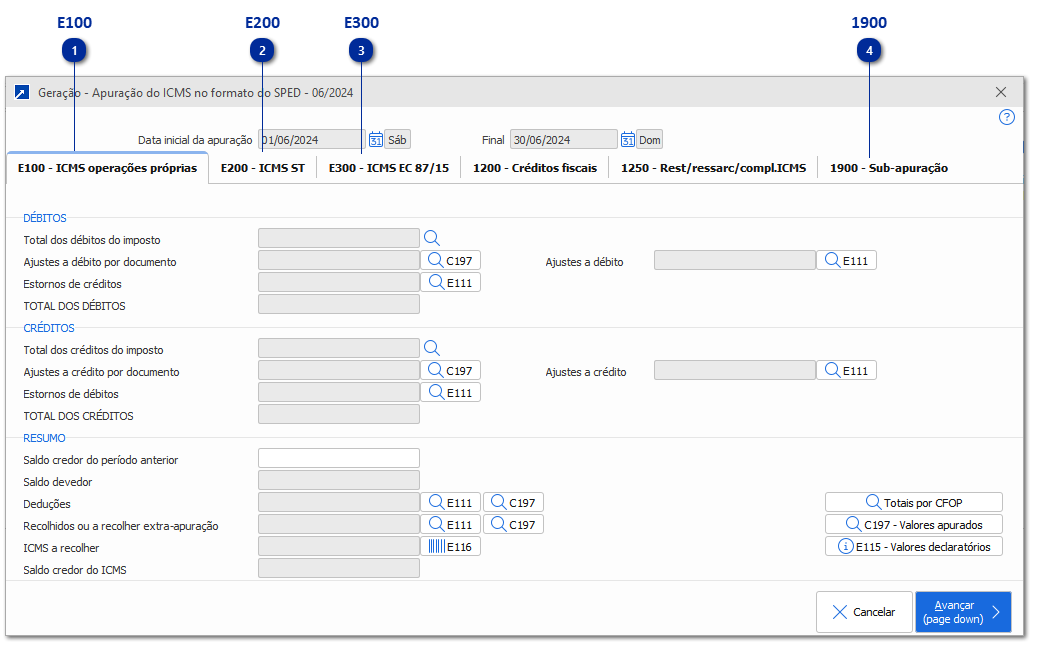Geração - Apuração do ICMS no formato SPED