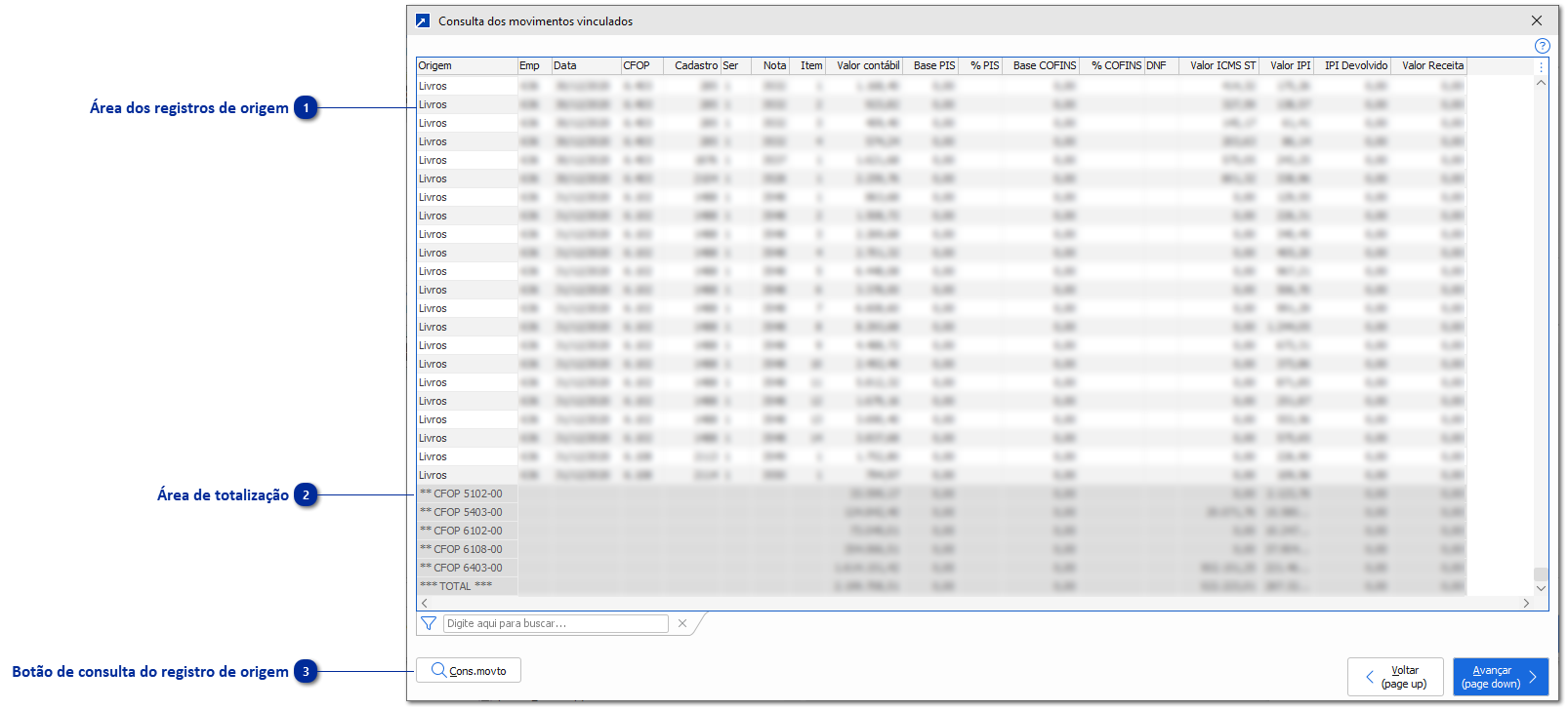 Consulta dos Registros de Origem