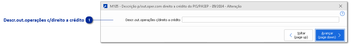 Descrição para outras operações com direito a crédito