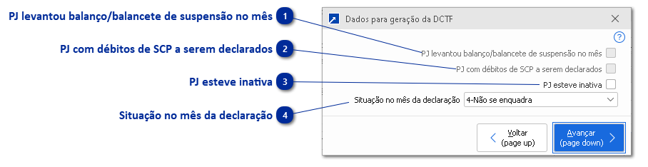 Dados para geração da DCTF